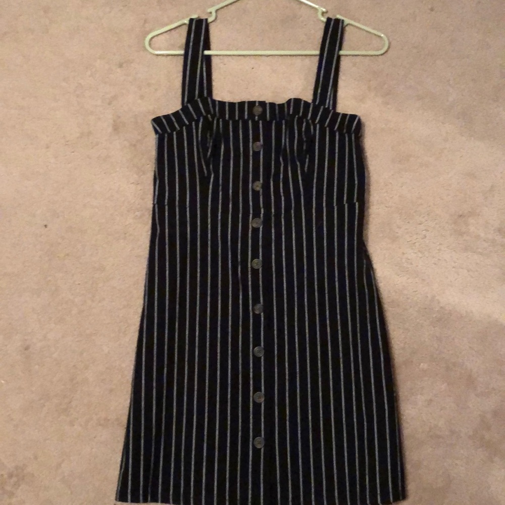 black and white stripped button up dress